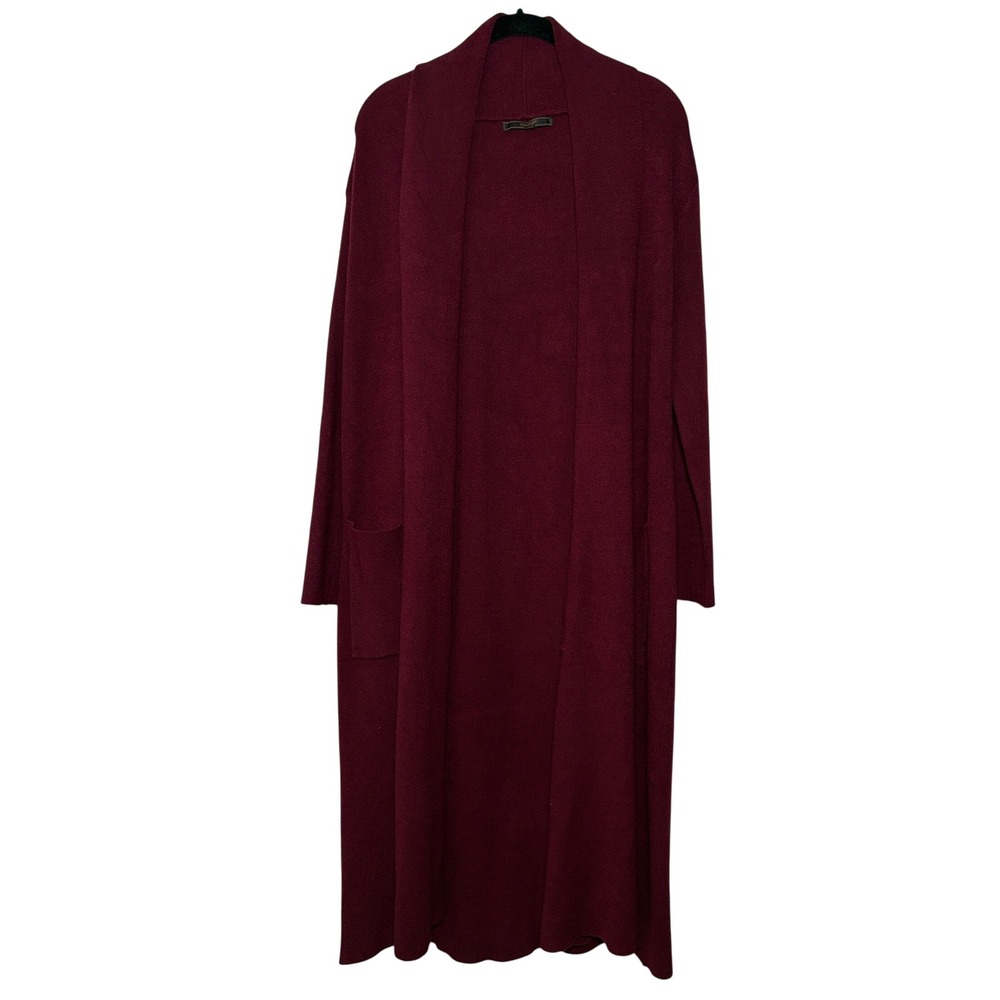 Maxsport | Burgundy Viscose Blend Open Front Long Duster Cardigan | Large